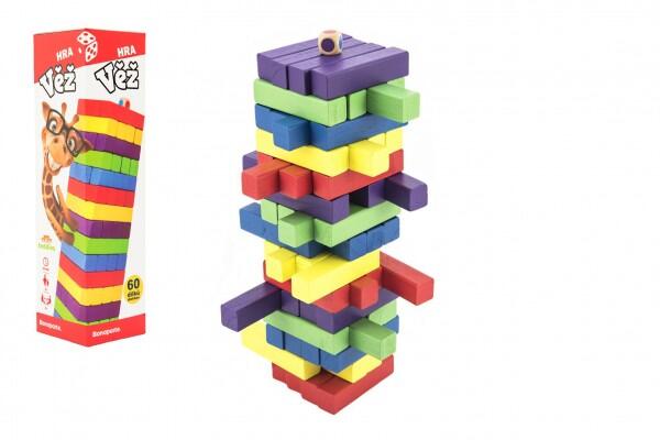 teddies hra věž dřevěná 60ks barevných dílků 1